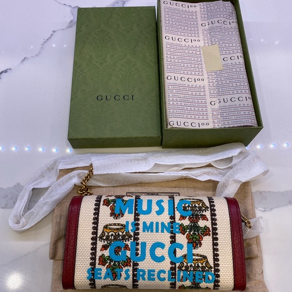 SOLD! Gucci 100 Centennial Collection Chain Wallet in Ivory Jacquard *RARE* - Picture 2 of 12